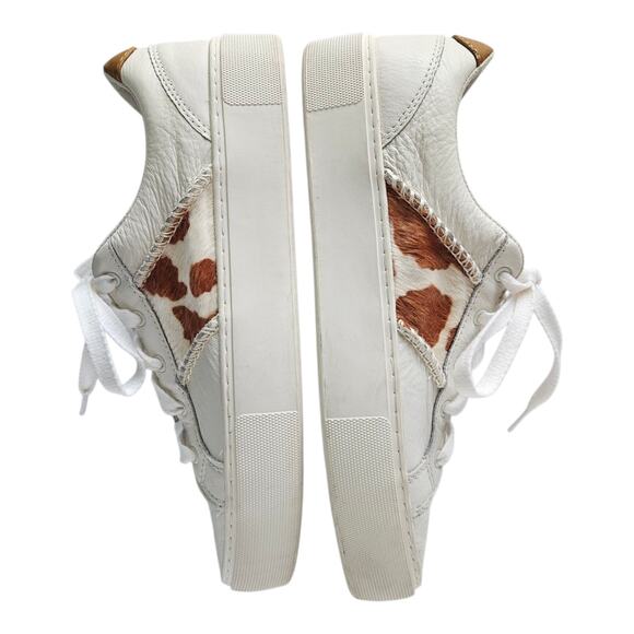UGG Women's 8 Dinale Sneakers Shoes Leather Cow Print Laces Low Top Logo Active - Picture 9 of 10